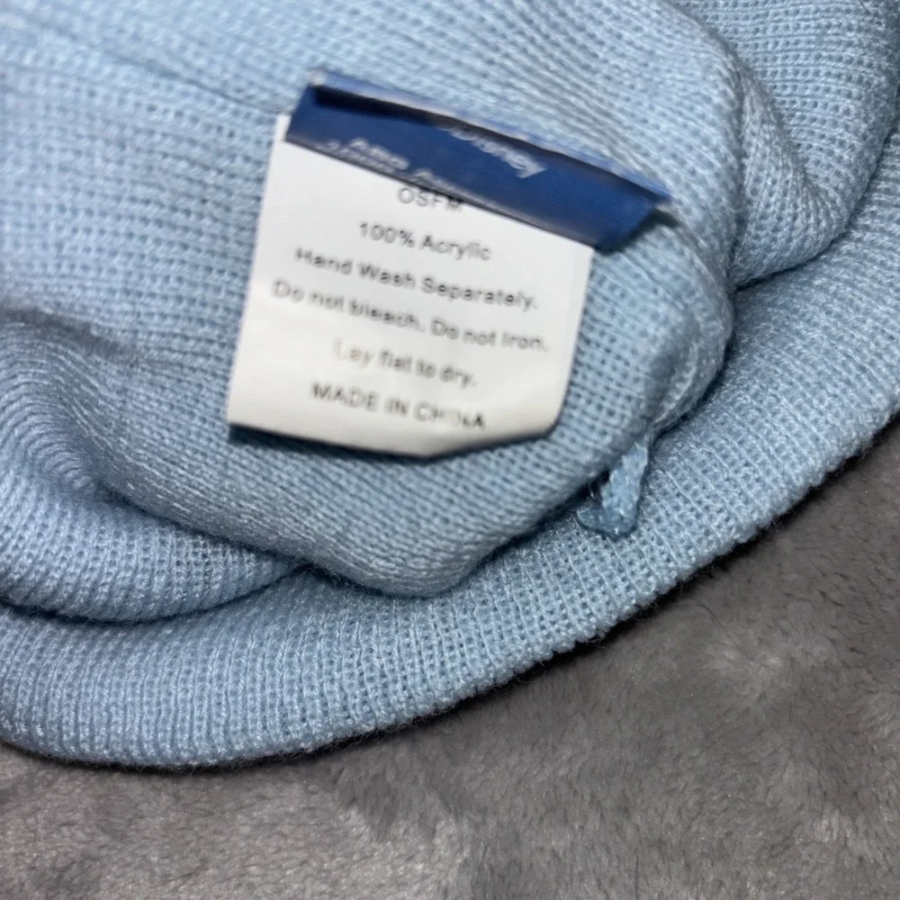 Disney Frozen Girls Youth Blue Stripes Anna & Elsa Beanie, Pom-Pom Hat Sz 8